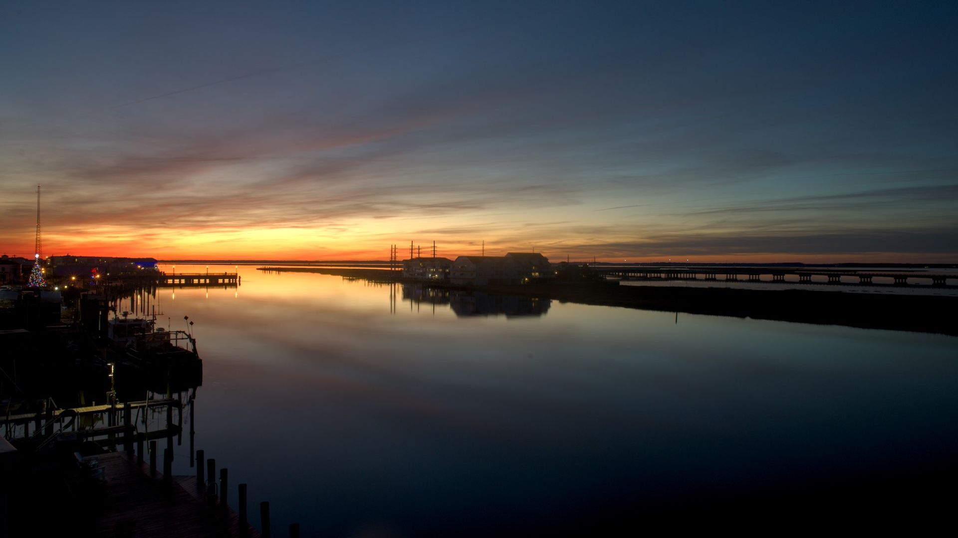 Sunset over Marsh Island and The McGee Bridge, from Chincoteague Island, Va